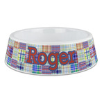 Blue Madras Plaid Print Plastic Dog Bowl - Large (Personalized)