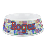 Blue Madras Plaid Print Plastic Dog Bowl - Medium (Personalized)