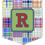 Blue Madras Plaid Print Iron On Faux Pocket (Personalized)