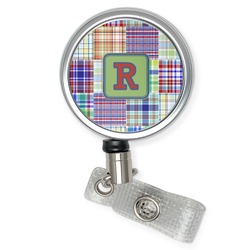 Blue Madras Plaid Print Retractable Badge Reel (Personalized)