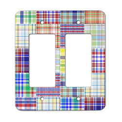 Blue Madras Plaid Print Rocker Style Light Switch Cover - Two Switch