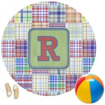 Blue Madras Plaid Print Round Beach Towel (Personalized)