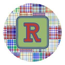 Blue Madras Plaid Print Round Decal - XLarge (Personalized)