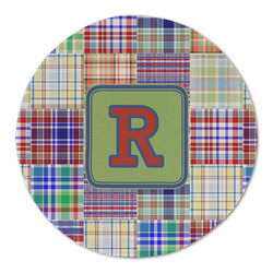 Blue Madras Plaid Print Round Linen Placemat (Personalized)