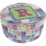 Blue Madras Plaid Print Round Pouf Ottoman (Personalized)