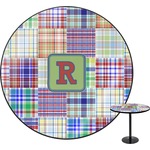 Blue Madras Plaid Print Round Table - 30" (Personalized)