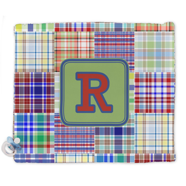 Custom Blue Madras Plaid Print Security Blanket - Single Sided (Personalized)