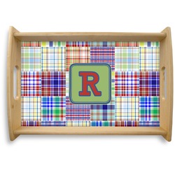 Blue Madras Plaid Print Natural Wooden Tray - Small (Personalized)