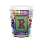 Blue Madras Plaid Print Ceramic Shot Glass - 1.5 oz - White - Single (Personalized)