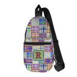 Blue Madras Plaid Print Sling Bag (Personalized)