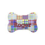 Blue Madras Plaid Print Bone Shaped Dog Food Mat (Small) (Personalized)