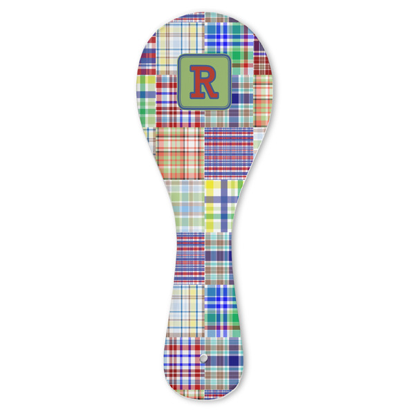 Custom Blue Madras Plaid Print Ceramic Spoon Rest (Personalized)