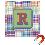 Blue Madras Plaid Print Square Car Magnet - 6" (Personalized)