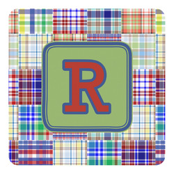 Blue Madras Plaid Print Square Decal - Small (Personalized)