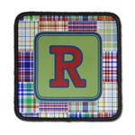 Blue Madras Plaid Print Iron On Square Patch w/ Initial