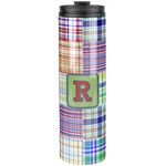 Blue Madras Plaid Print Stainless Steel Skinny Tumbler - 20 oz (Personalized)