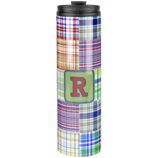 Custom Blue Madras Plaid Print Stainless Steel Skinny Tumbler - 20 oz (Personalized)