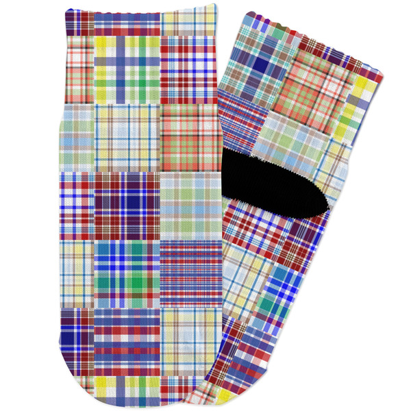 Custom Blue Madras Plaid Print Toddler Ankle Socks