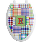 Blue Madras Plaid Print Toilet Seat Decal - Elongated (Personalized)