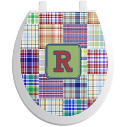 Blue Madras Plaid Print Toilet Seat Decal (Personalized)