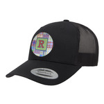 Blue Madras Plaid Print Trucker Hat - Black (Personalized)