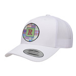 Blue Madras Plaid Print Trucker Hat - White (Personalized)