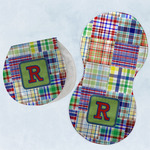 Blue Madras Plaid Print Burp Pads - Velour - Set of 2 w/ Initial