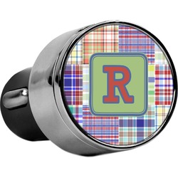 Blue Madras Plaid Print USB Car Charger (Personalized)