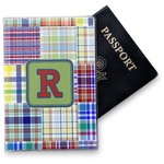 Blue Madras Plaid Print Vinyl Passport Holder (Personalized)