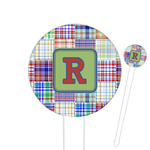 Blue Madras Plaid Print Round Plastic Food Picks (Personalized)