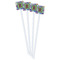 Blue Madras Plaid Print White Plastic Stir Stick - Double Sided - Square - Front