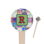 Blue Madras Plaid Print 4" Round Wooden Food Picks - Double Sided (Personalized)