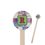 Blue Madras Plaid Print Round Wooden Stir Sticks (Personalized)