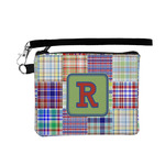 Blue Madras Plaid Print Wristlet ID Case w/ Initial