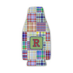 Blue Madras Plaid Print Zipper Bottle Cooler (Personalized)