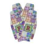 Blue Madras Plaid Print Zipper Bottle Cooler - Set of 4 (Personalized)