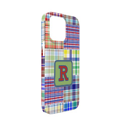 Blue Madras Plaid Print iPhone Case - Plastic - iPhone 13 Mini (Personalized)