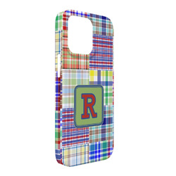 Blue Madras Plaid Print iPhone Case - Plastic - iPhone 13 Pro Max (Personalized)