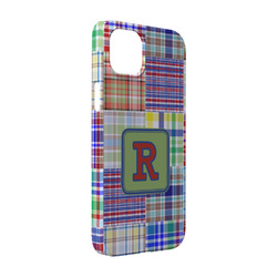 Blue Madras Plaid Print iPhone Case - Plastic - iPhone 14 (Personalized)