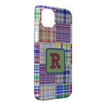 Blue Madras Plaid Print iPhone Case - Plastic - iPhone 14 Plus (Personalized)