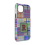 Blue Madras Plaid Print iPhone Case - Rubber Lined - iPhone 14 Pro (Personalized)
