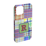 Blue Madras Plaid Print iPhone Case - Plastic - iPhone 15 (Personalized)