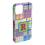 Blue Madras Plaid Print iPhone Case - Plastic - iPhone 15 Plus (Personalized)