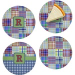 Blue Madras Plaid Print Set of 4 Glass Appetizer / Dessert Plate 8" (Personalized)