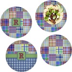 Blue Madras Plaid Print Set of 4 Glass Lunch / Dinner Plate 10" (Personalized)