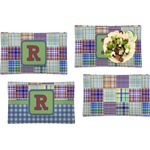 Blue Madras Plaid Print Set of 4 Glass Rectangular Lunch / Dinner Plate (Personalized)