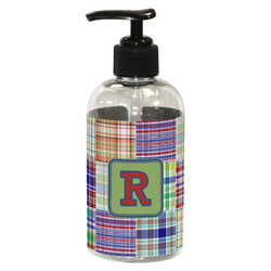 Blue Madras Plaid Print Plastic Soap / Lotion Dispenser (8 oz - Small - Black) (Personalized)