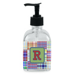 Blue Madras Plaid Print Glass Soap & Lotion Bottle - Single Bottle (Personalized)