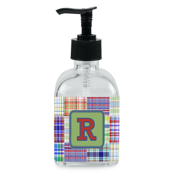 Custom Blue Madras Plaid Print Glass Soap & Lotion Bottle - Single Bottle (Personalized)