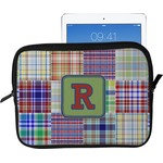 Blue Madras Plaid Print Tablet Case / Sleeve - Large (Personalized)